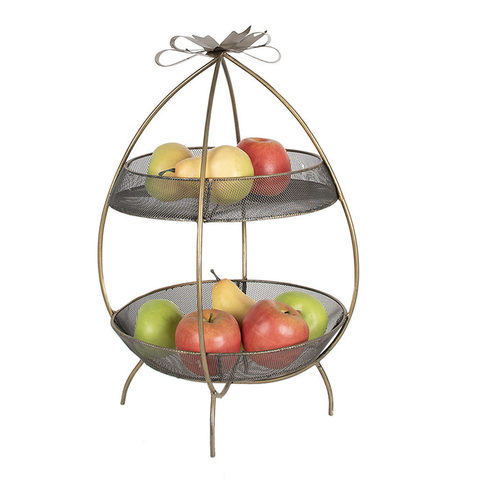 Clayre & Eef Etagère 2 laags Ø 34x51 cm Goudkleurig Ijzer Rond