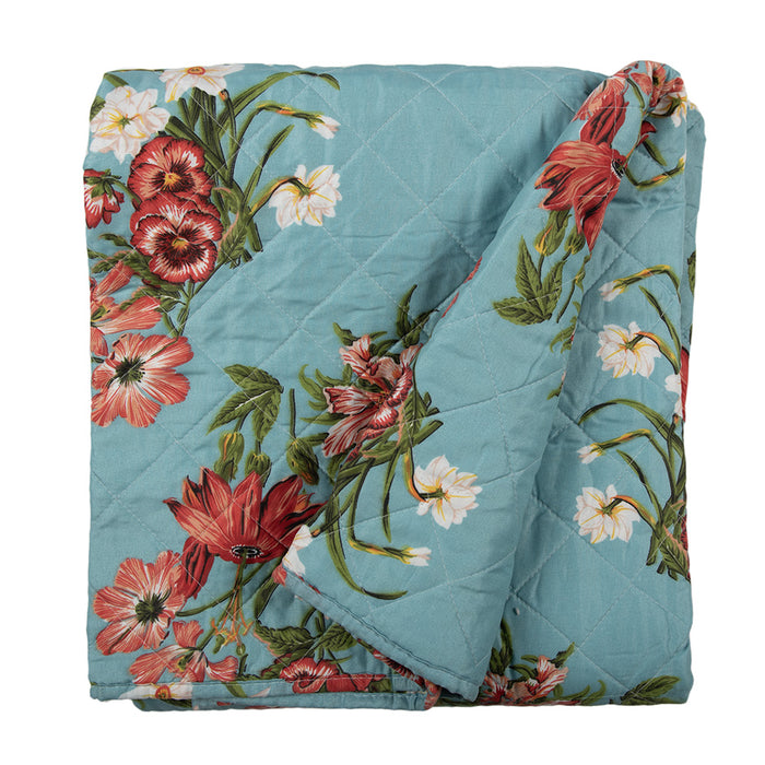 Clayre & Eef Bedsprei 140x220 cm Blauw Roze Katoen Bloemen