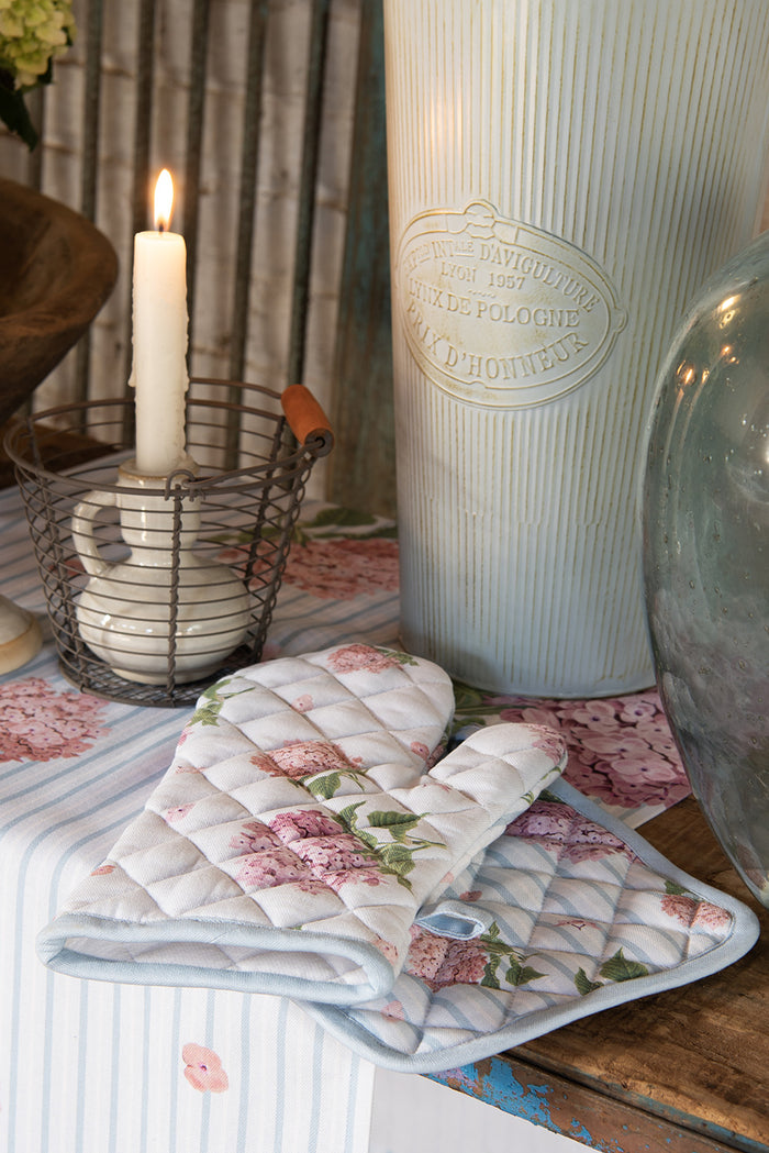 Clayre & Eef Ovenwant 18x30 cm Blauw Roze Katoen Hortensia