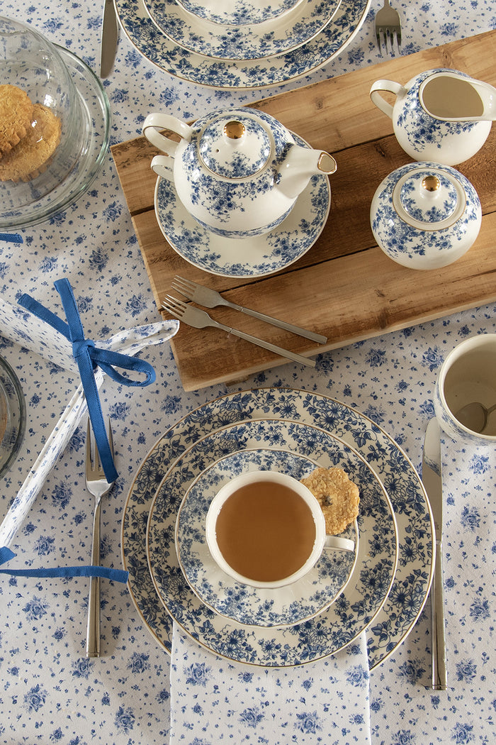 Clayre & Eef Ovenwant 18x30 cm Wit Blauw Katoen Roosjes