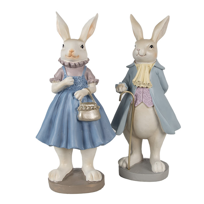 Clayre & Eef Beeld Konijn 12x9x26 cm Beige Blauw Polyresin