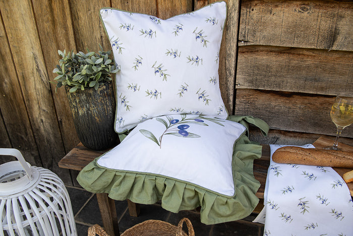 Clayre & Eef Ovenwant 18x30 cm Wit Katoen Olijven