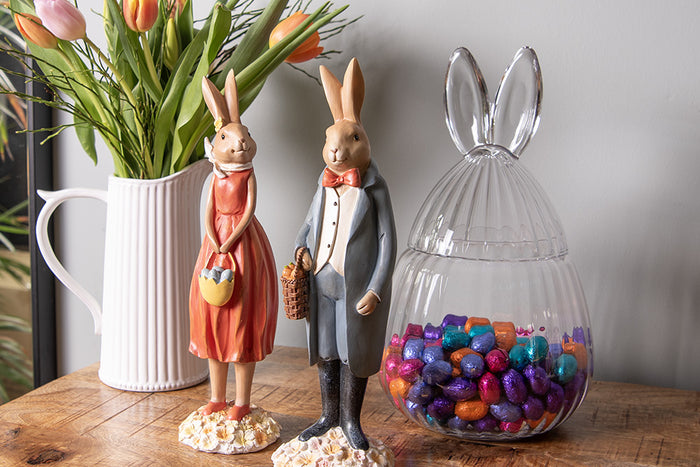 Clayre & Eef Beeld Konijn 34 cm Bruin Blauw Polyresin