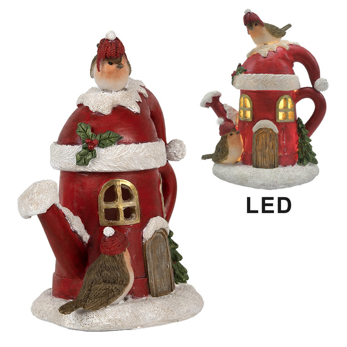 Clayre & Eef Decoratie Huis met LED Gieter 13x10x16 cm Rood Polyresin