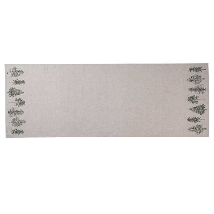 Clayre & Eef Tafelloper 50x140 cm Beige Groen Katoen Dennenbomen