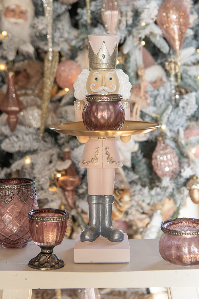 Clayre & Eef Theelichthouder Ø 7x6 cm Roze Glas