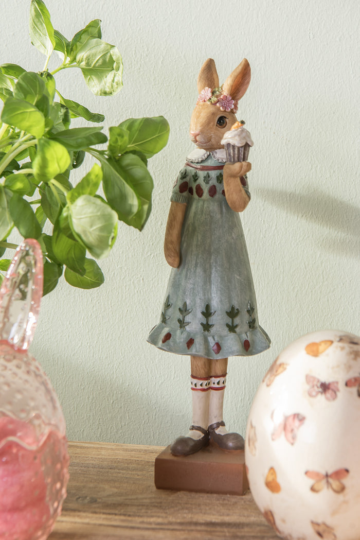 Clayre & Eef Beeld Konijn 28 cm Bruin Groen Polyresin