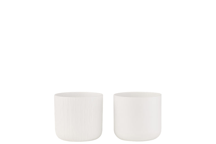 J-Line bloempot Gen - keramiek - wit - small - 2 stuks - Ø 13.5 cm