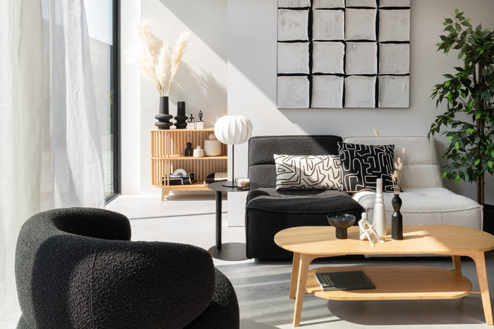 J-Line zetel Draaiend Vierkant - hout|textiel - zwart