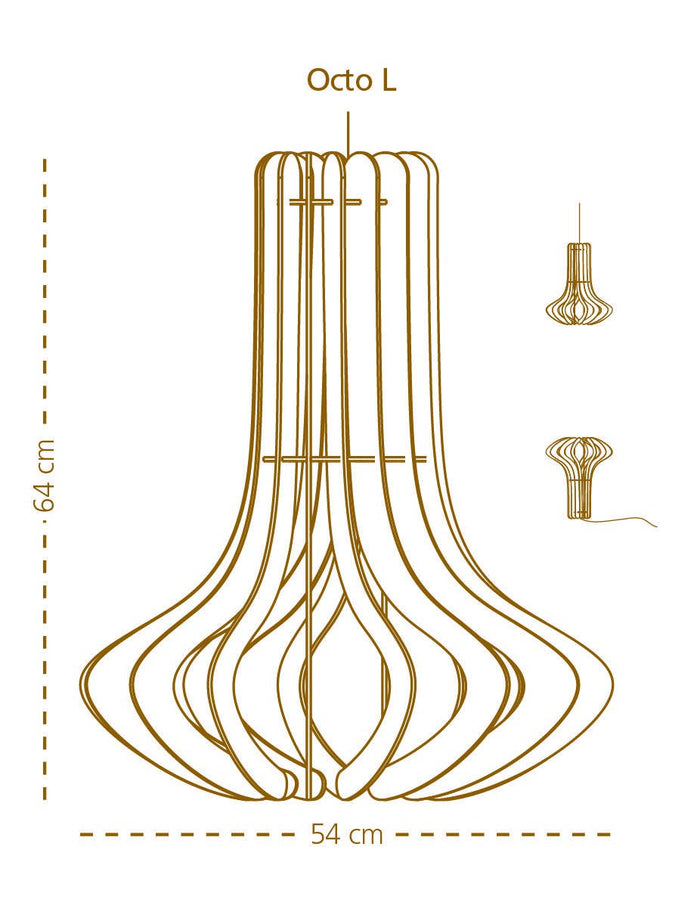 Bomerango Octopus L houten hanglamp large - met koordset wit - Ø 49 cm