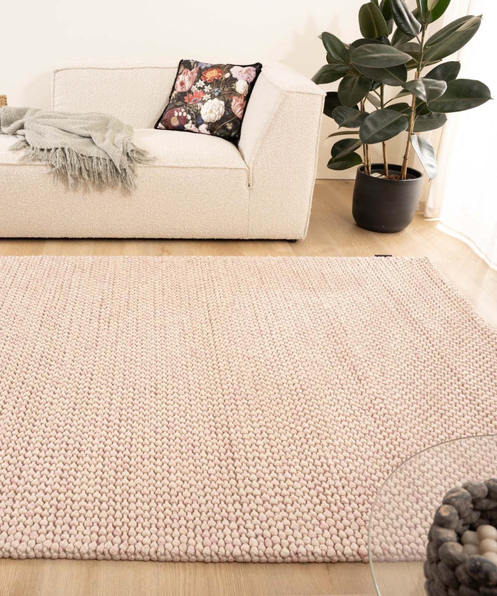 Nordic Weavers Wollen vloerkleed - Løkke crème|roze - 240x340 cm