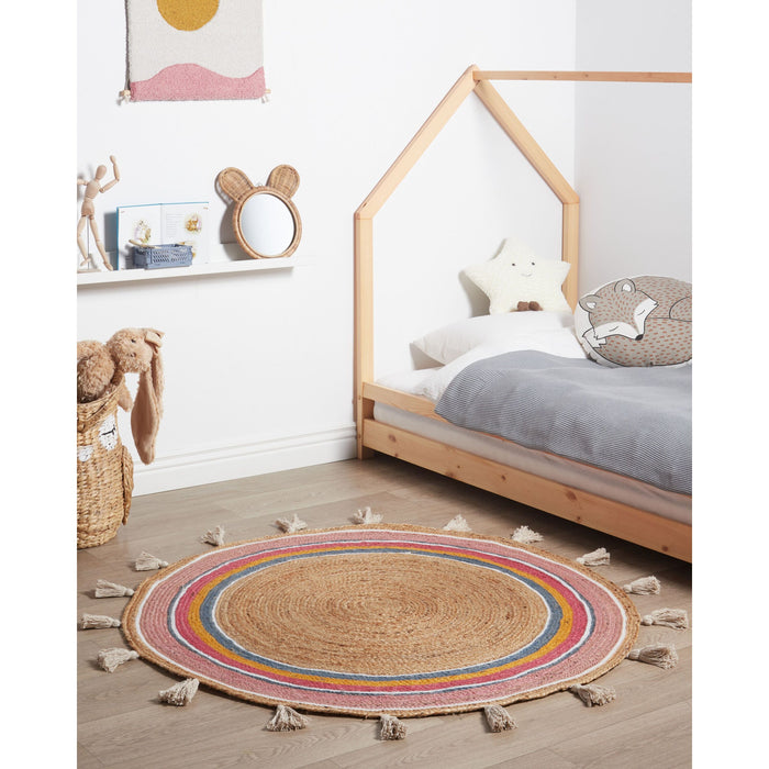 Beliani - ZANAVI - Laagpolig vloerkleed - Meerkleurig - 120 cm - Jute