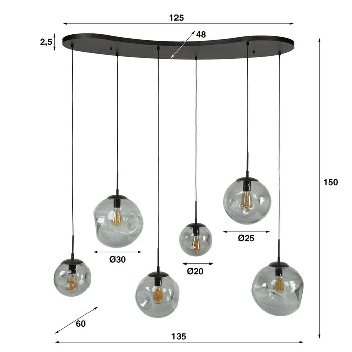 Giga Meubel - Hanglamp Zwart Glas - 135x60x150cm - Stellar