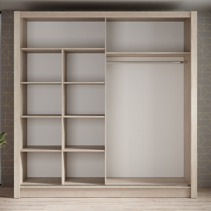 Meubella - Kledingkast Bazarre - Eiken - 205 cm - Met spiegel