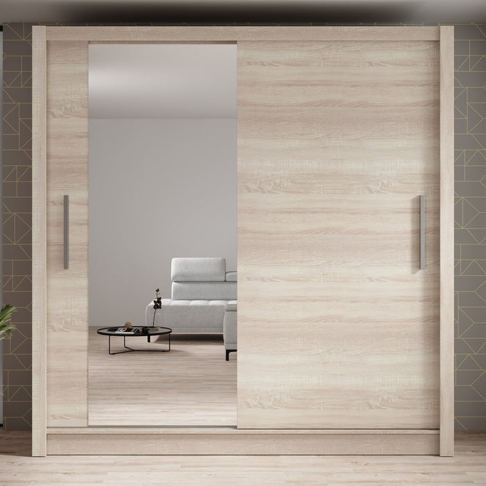 Meubella - Kledingkast Bazarre - Eiken - 205 cm - Met spiegel