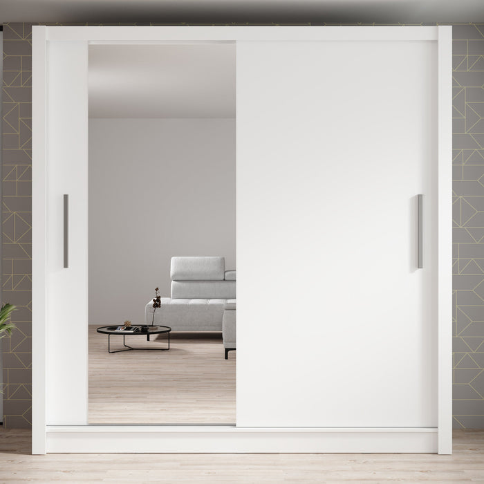 Meubella - Kledingkast Bazarre - Wit - 205 cm - Met spiegel