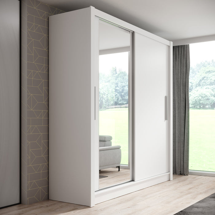 Meubella - Kledingkast Bazarre - Wit - 205 cm - Met spiegel