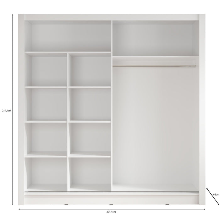 Meubella - Kledingkast Bazarre - Wit - 205 cm - Met spiegel