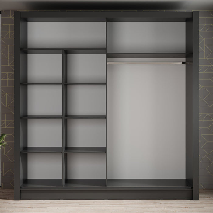 Meubella - Kledingkast Bazarre - Grijs - 205 cm - Met spiegel