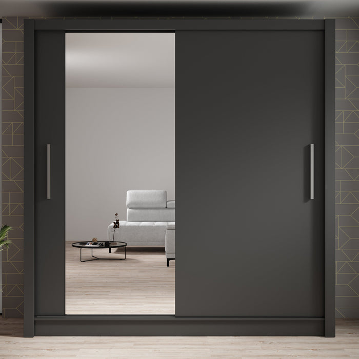 Meubella - Kledingkast Bazarre - Grijs - 205 cm - Met spiegel