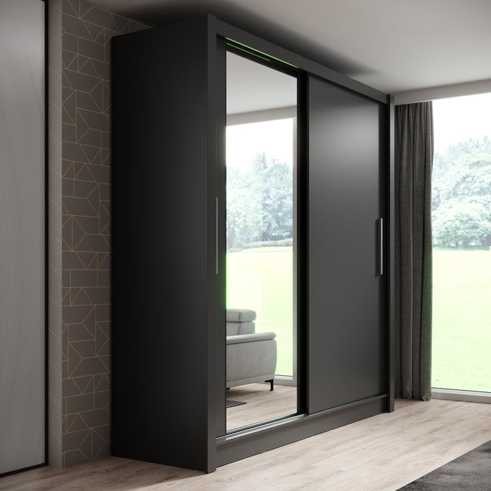 Meubella - Kledingkast Bazarre - Grijs - 205 cm - Met spiegel