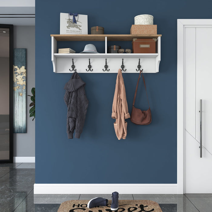 Giga Meubel - Wandkapstok Wit Hout - 5 Haken - 120cm - Pelitli