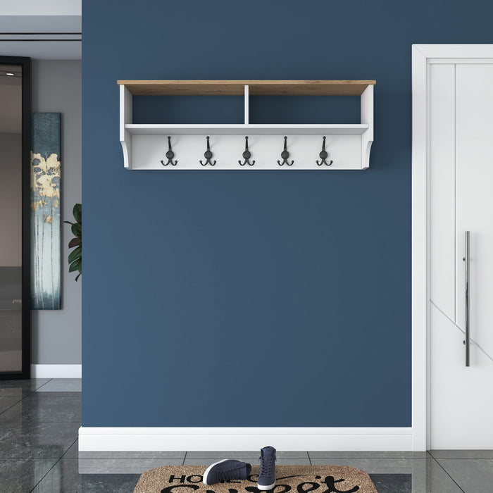 Giga Meubel - Wandkapstok Wit Hout - 5 Haken - 120cm - Pelitli