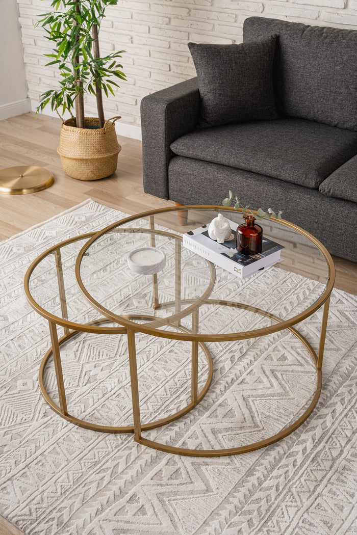 Giga Meubel - Salontafel Goud|Glas - Set van 2 - Belarus