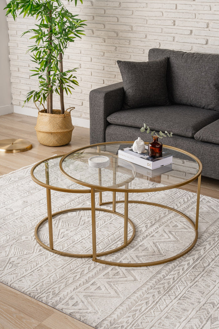 Giga Meubel - Salontafel Goud|Glas - Set van 2 - Belarus