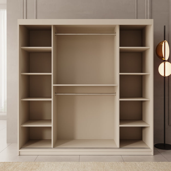 Meubella - Kledingkast Ulysses - Beige - 200 cm - Met spiegel