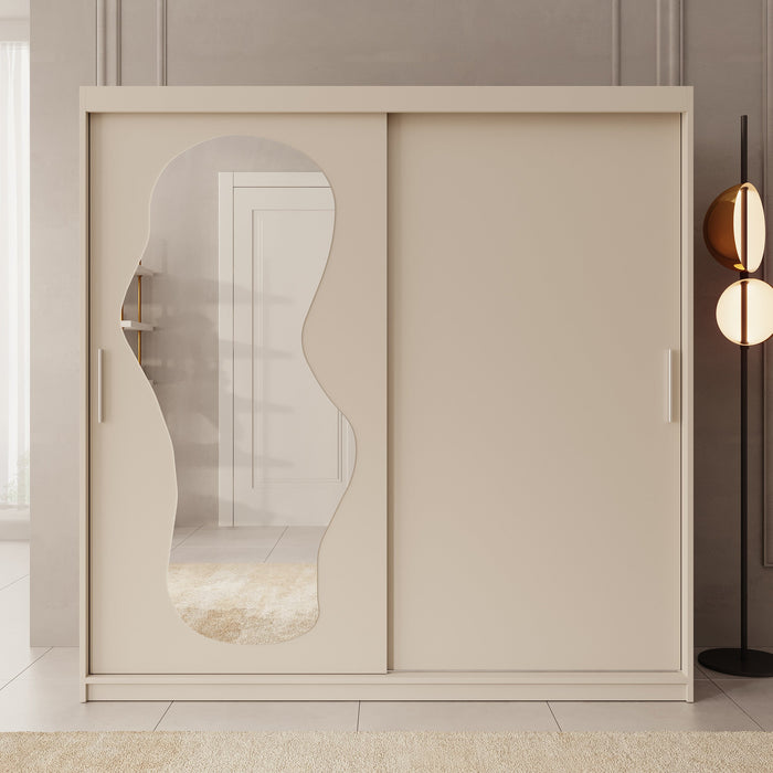 Meubella - Kledingkast Ulysses - Beige - 200 cm - Met spiegel