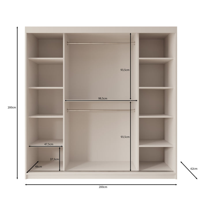 Meubella - Kledingkast Ulysses - Beige - 200 cm - Met spiegel