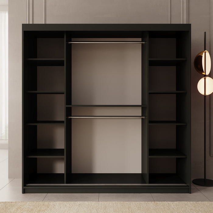 Meubella - Kledingkast Ulysses - Zwart - 200 cm - Met spiegel