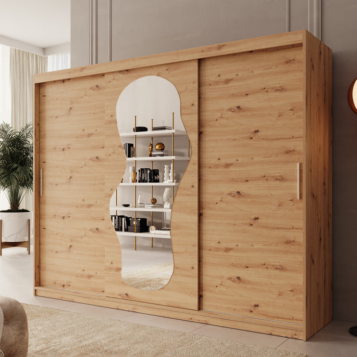Meubella - Kledingkast Ulysses - Eiken - 250 cm - Met spiegel