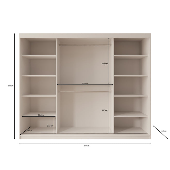 Meubella - Kledingkast Ulysses - Zwart - 250 cm - Met spiegel