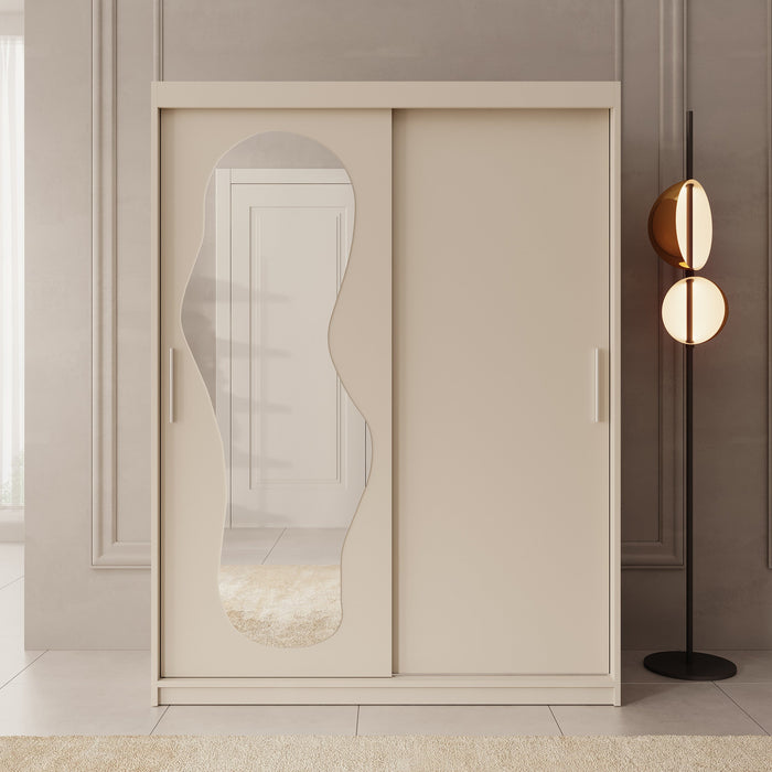 Meubella - Kledingkast Ulysses - Beige - 150 cm - Met spiegel