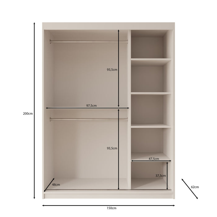 Meubella - Kledingkast Ulysses - Eiken - 150 cm - Met spiegel