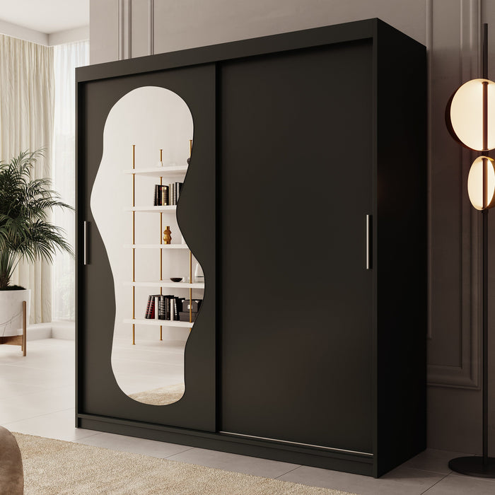 Meubella - Kledingkast Ulysses - Zwart - 180 cm - Met spiegel