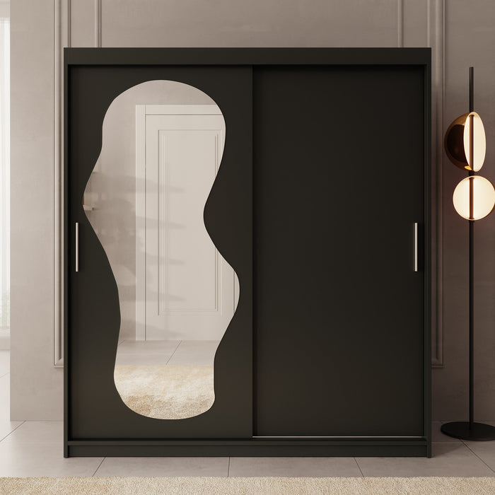 Meubella - Kledingkast Ulysses - Zwart - 180 cm - Met spiegel