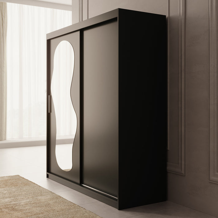 Meubella - Kledingkast Ulysses - Zwart - 180 cm - Met spiegel