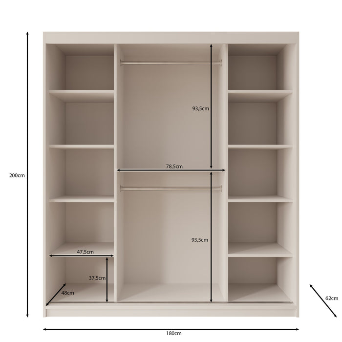 Meubella - Kledingkast Ulysses - Zwart - 180 cm - Met spiegel