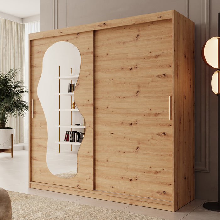 Meubella - Kledingkast Ulysses - Eiken - 200 cm - Met spiegel