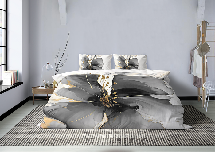 Eleganzzz Dekbedovertrek Micropercal Grande Fleur - grey