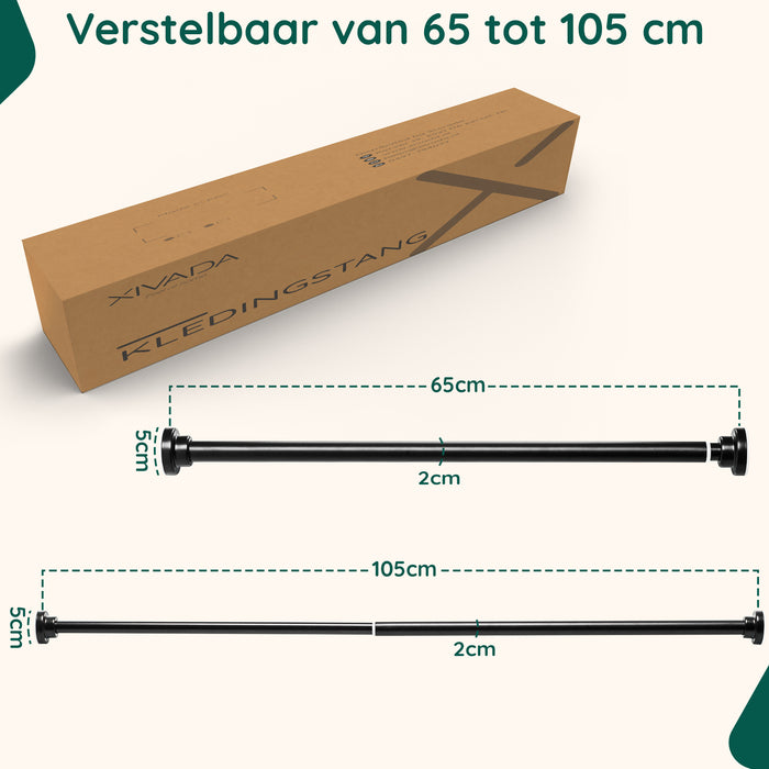 XIVADA Kledingstang Vigo - Zonder boren - Verstelbaar - Zwart