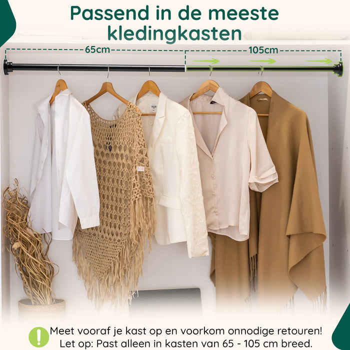 XIVADA Kledingstang Vigo - Zonder boren - Verstelbaar - Zwart