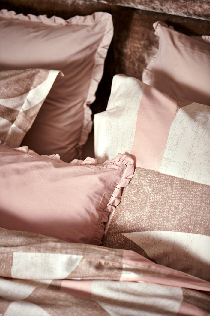 Echos Dekbedovertrek | 200 x 200|220 cm | Beige | Roze | Satijnkatoen