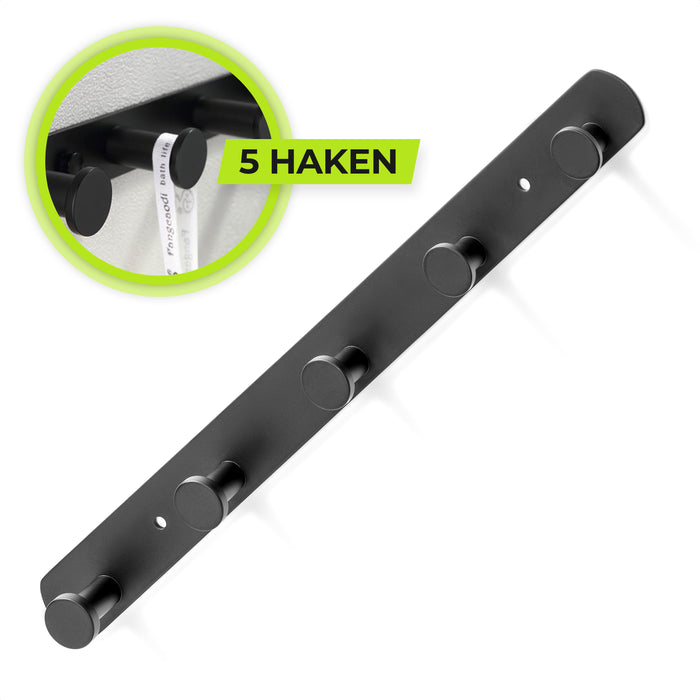 XIVADA Kapstok Hangend - Boren - 5 Haken - Rvs - 37 cm - Zwart