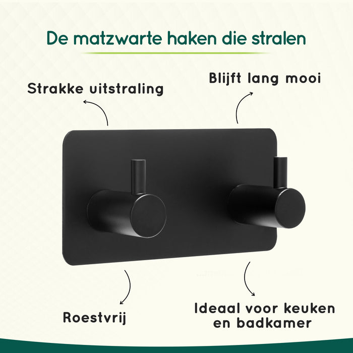 XIVADA Handdoekhaken Duo - Rvs - Plakstrip - Zwart - 2 in 1