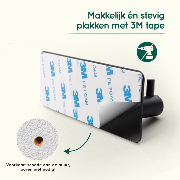 XIVADA Handdoekhaken Duo - Rvs - Plakstrip - Zwart - 2 in 1