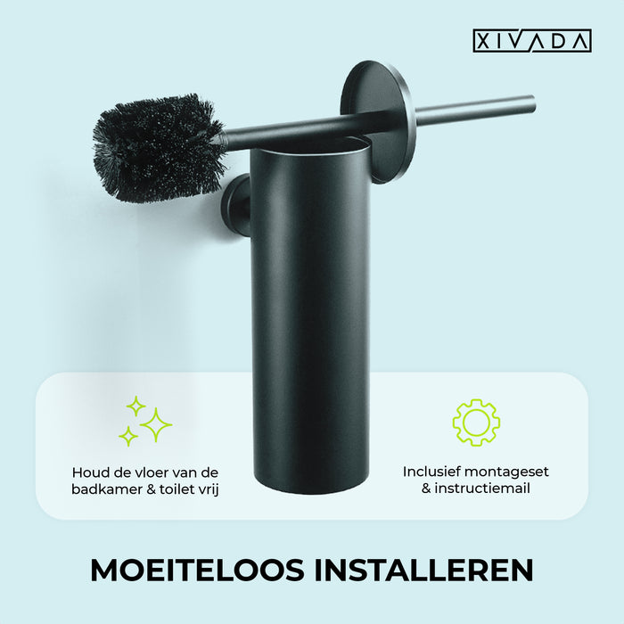 XIVADA Toiletborstel Mura - Met houder - Boren - Rvs - Zwart